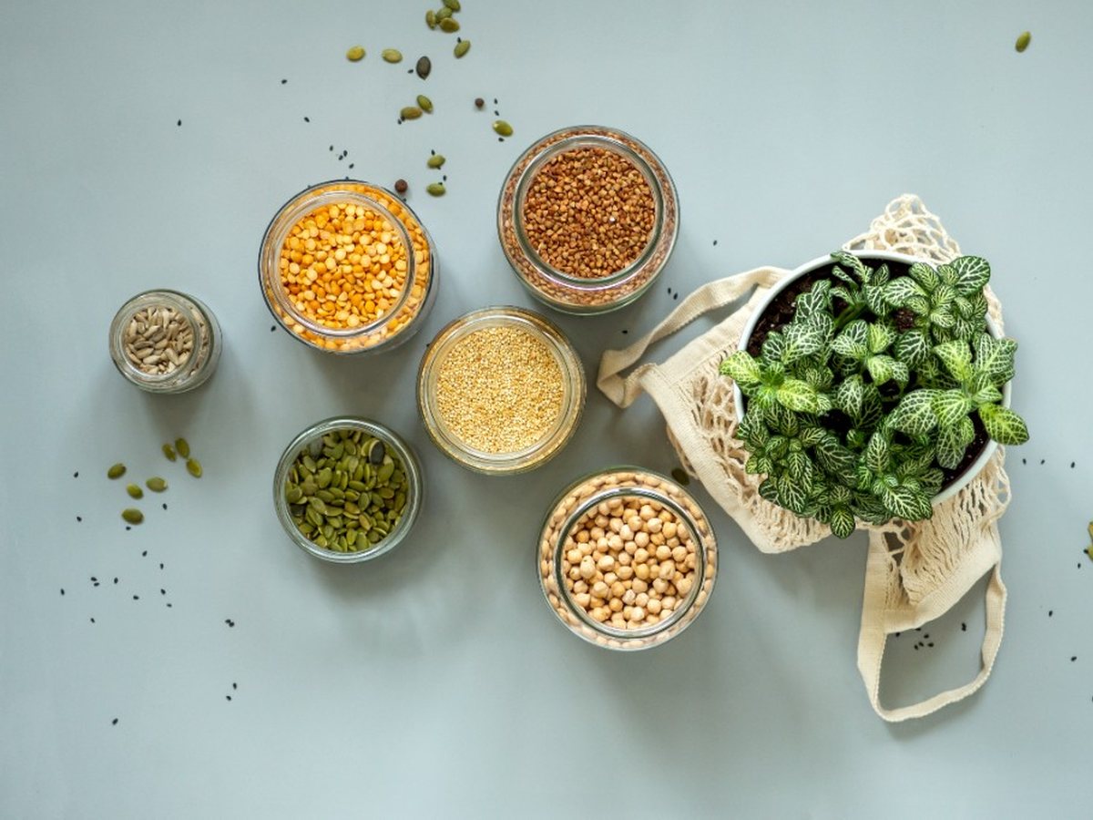 Jars of millets, dals and seeds