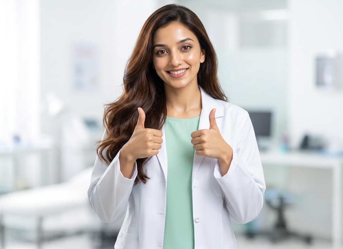 Disha AI health coach character giving a thumbs up - personalized health coaching